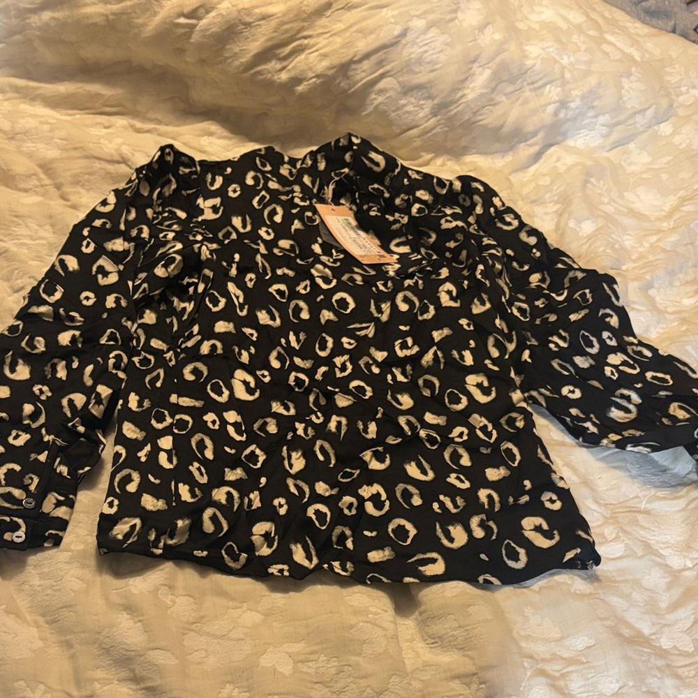 ESQUALO Black and Cream Leopard Blouse